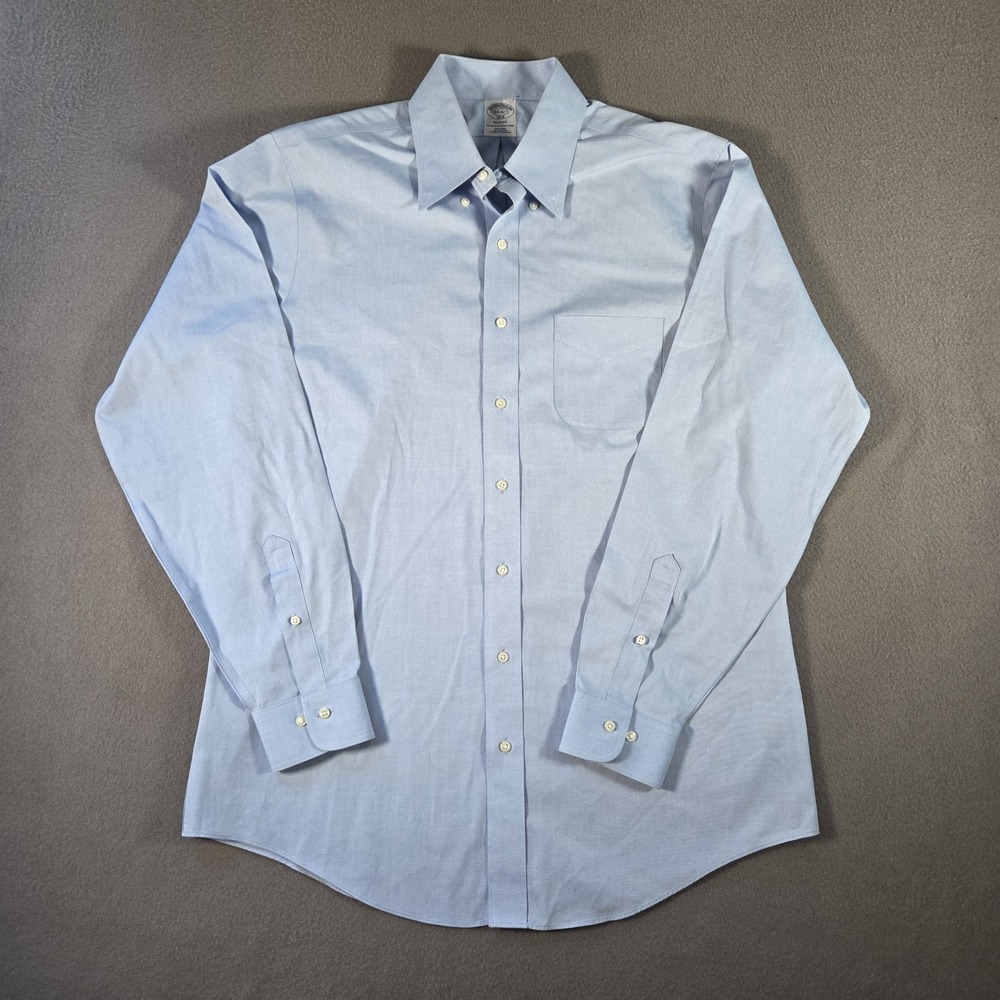 Brooks Brothers Dress Shirt Mens 16.5 Blue Cotton Oxford Button Up 1818 Original